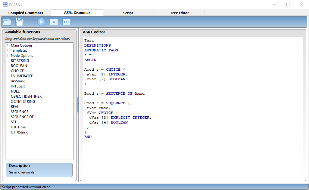 L’interface d’édition de grammaire ASN.1. L’interface d’édition de grammaire ASN.1.